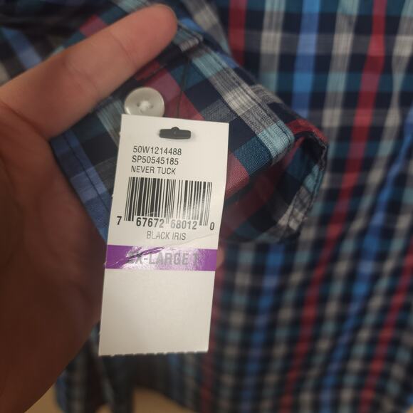 Van Heusen Long Sleeve Button Down Never Tuck Shirt in Plaid Size 2XLT - Picture 9 of 10